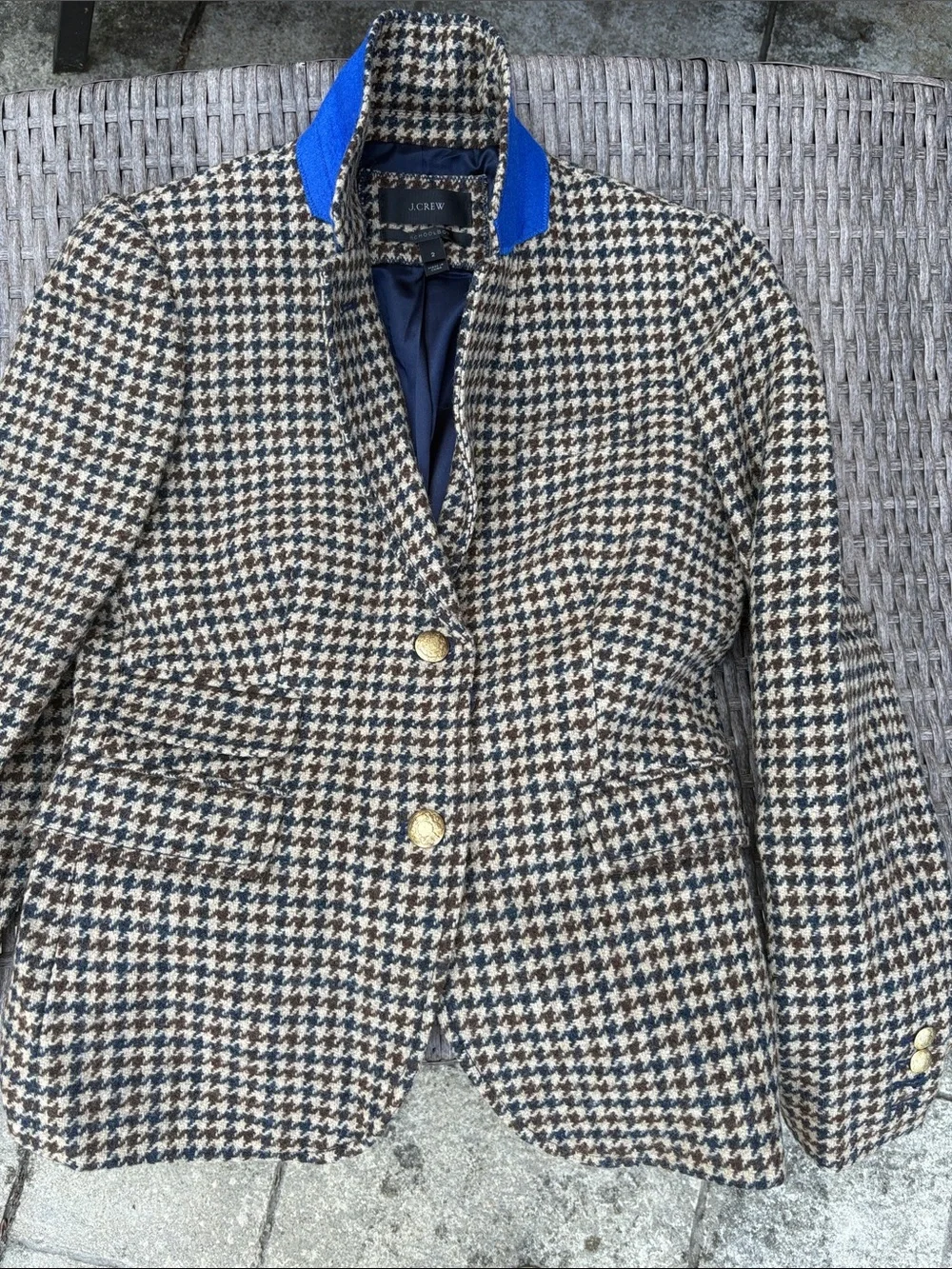 J. Crew Houndstooth Blazer in Navy and Brown with Gold Buttons